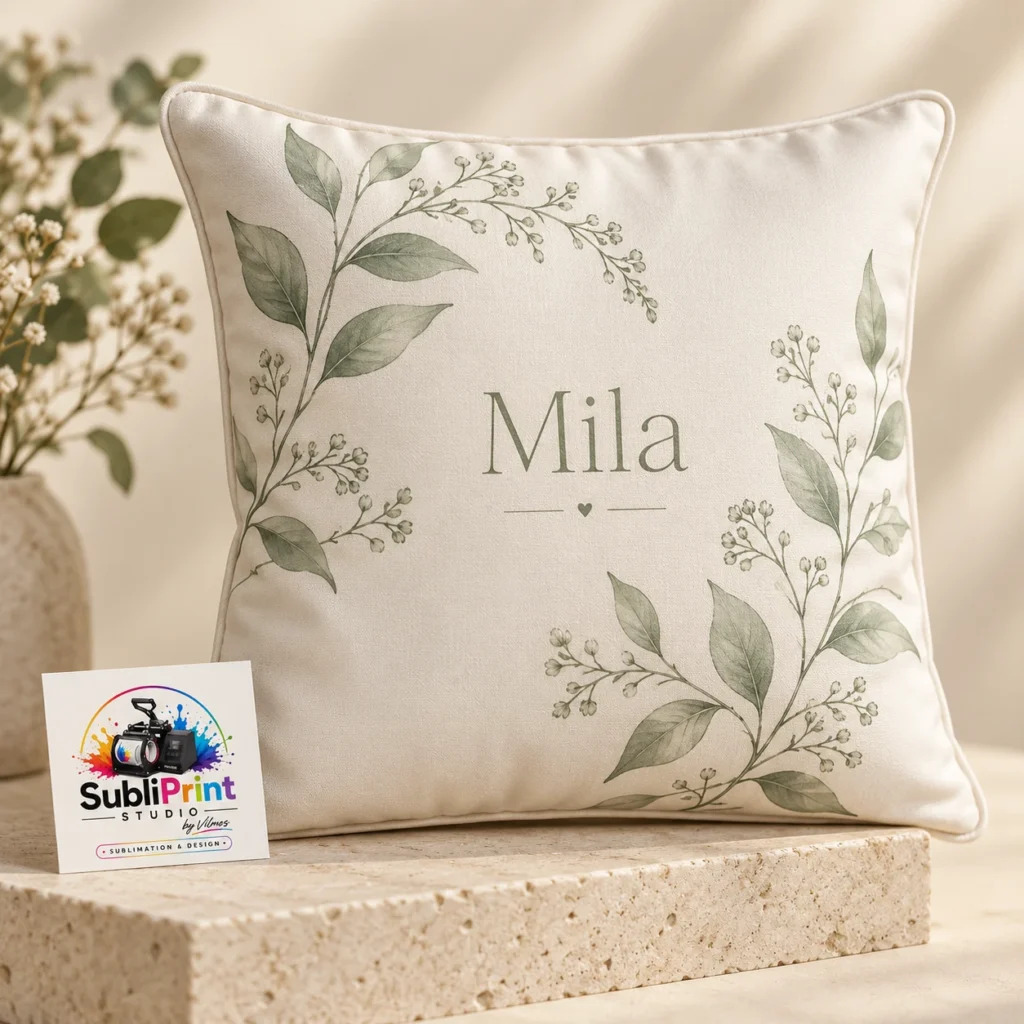 Namenskissen mit botanischem Motiv